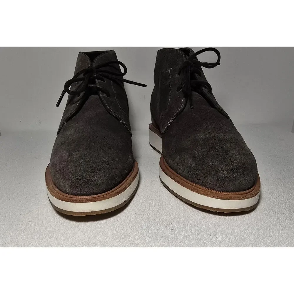Men's Allen Edmonds Brooklyn Light Grey Suede Tan Leather Chukka Boots Size 10